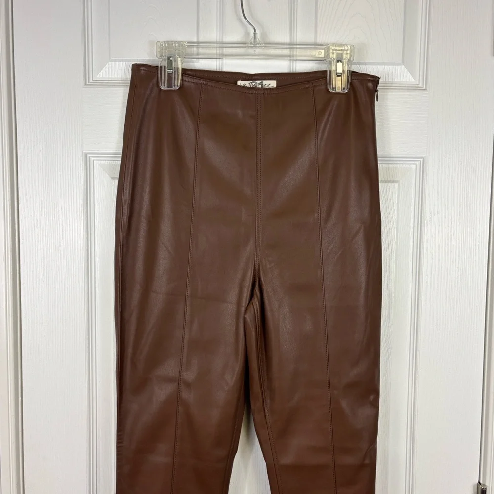 NWT Free people Spitfire stacked brown vegan leather skinny pants sz 31